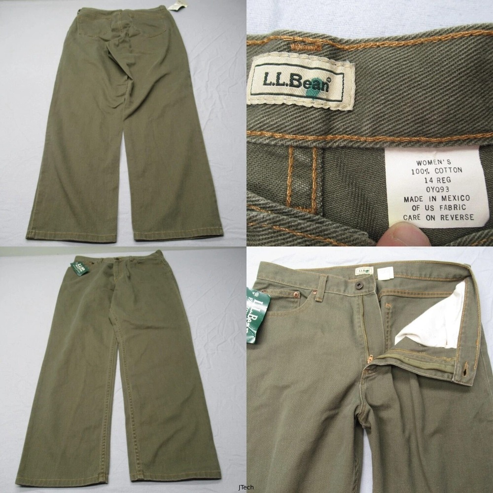 LL Bean Jeans Womens 14 Regular Green Straight Leg Classic Fit Bootcut 32x30 NEW